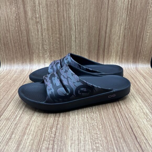 OOFOS OOahh Sport Unisex Slide Black Pink Camo US Men’s Size 8 Women\'s 10 EU 41